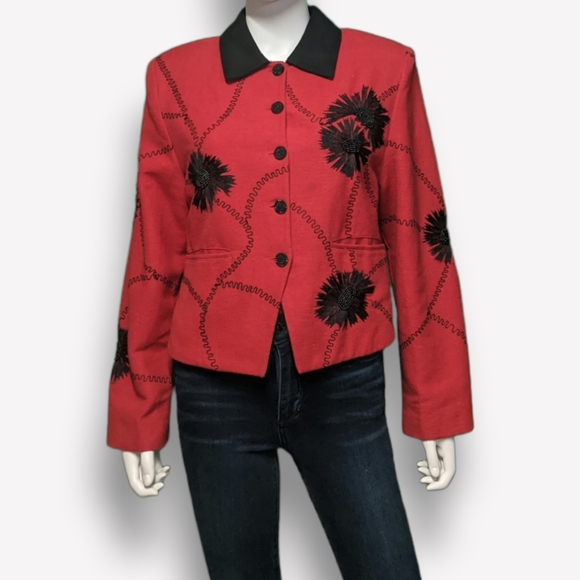 Vintage Anage Red Embellished Jacket, M - Picture 4 of 11